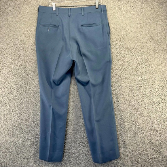 Vintage 70s Dress Slacks Men's 34x30 Blue Straight Leg Rockabilly Pockets Talon - Picture 8 of 10